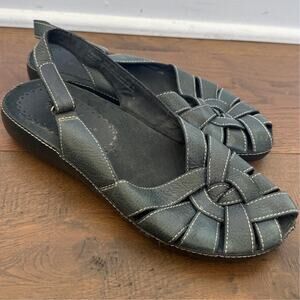Bare Traps Fayette Navy Blue Leather Slingback Peep-toe Sandals Women's 9